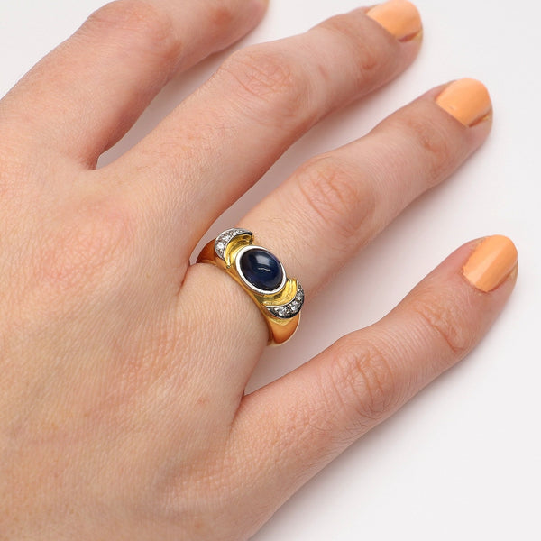Anillo Oro Amarillo Zafiro Azul y Diamantes AN0512377 - Joyería