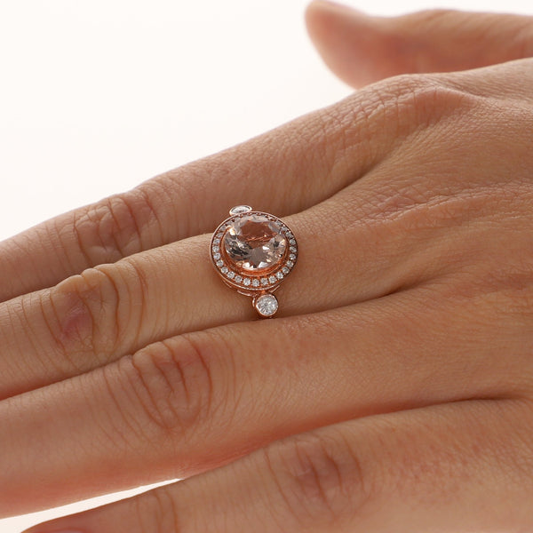 Anillo Oro Rosado Morganita y Diamantes, AN8874 Joyería