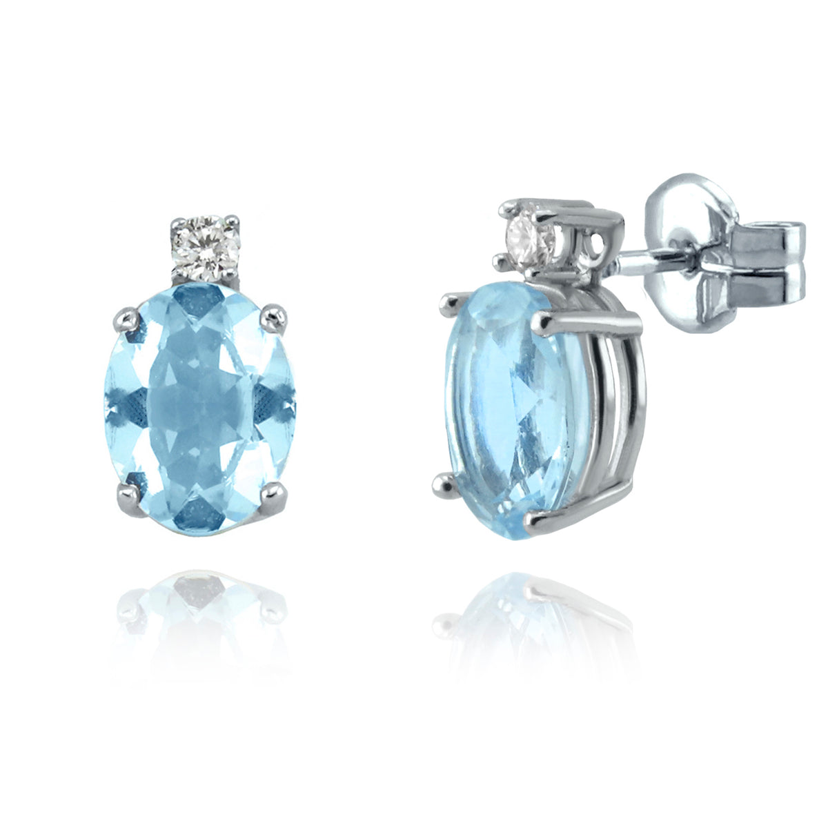 Aros Oro Blanco Aguamarina y Brillantes AR-14693