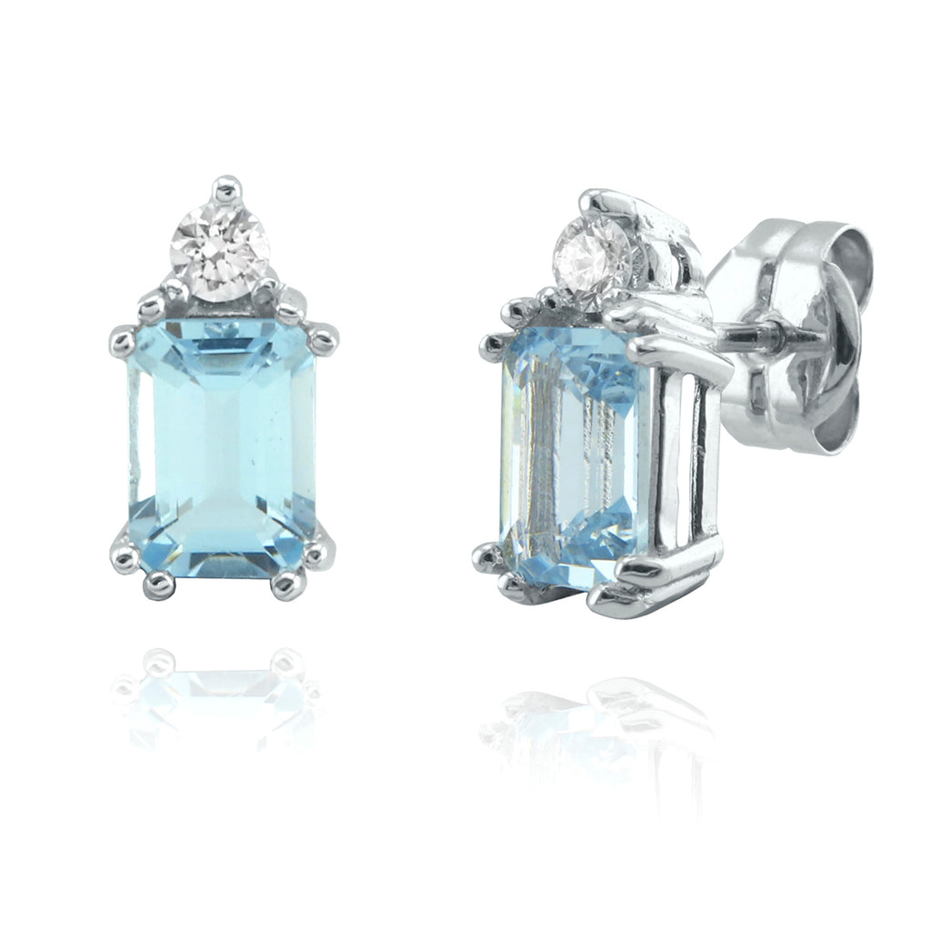Aros Oro Blanco Aguamarina y Brillantes AR-13787