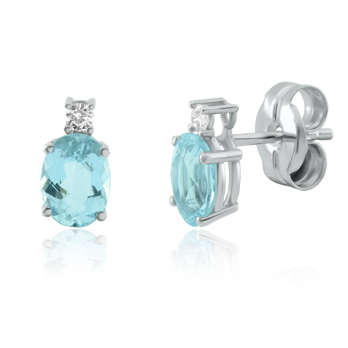 Aros Oro Blanco Aguamarina y Brillantes AR-14694
