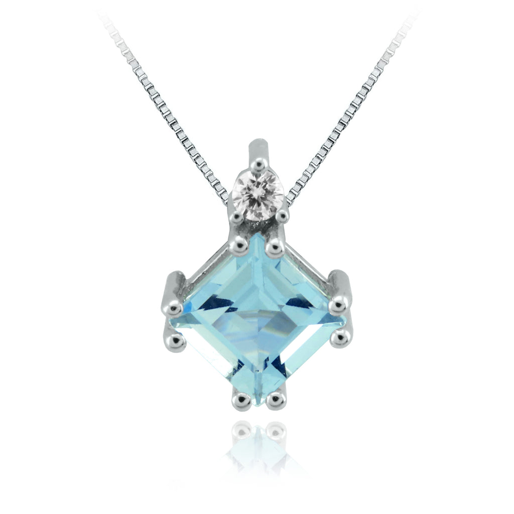 Collar Oro Blanco Aguamarina y Brillante CO-13791