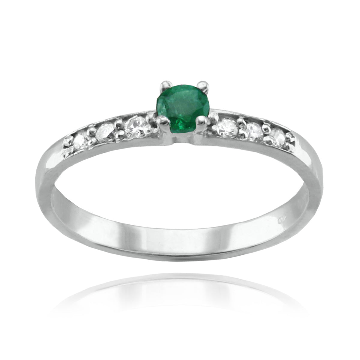 Anillo Oro Blanco Esmeralda y Brillantes AN-14719