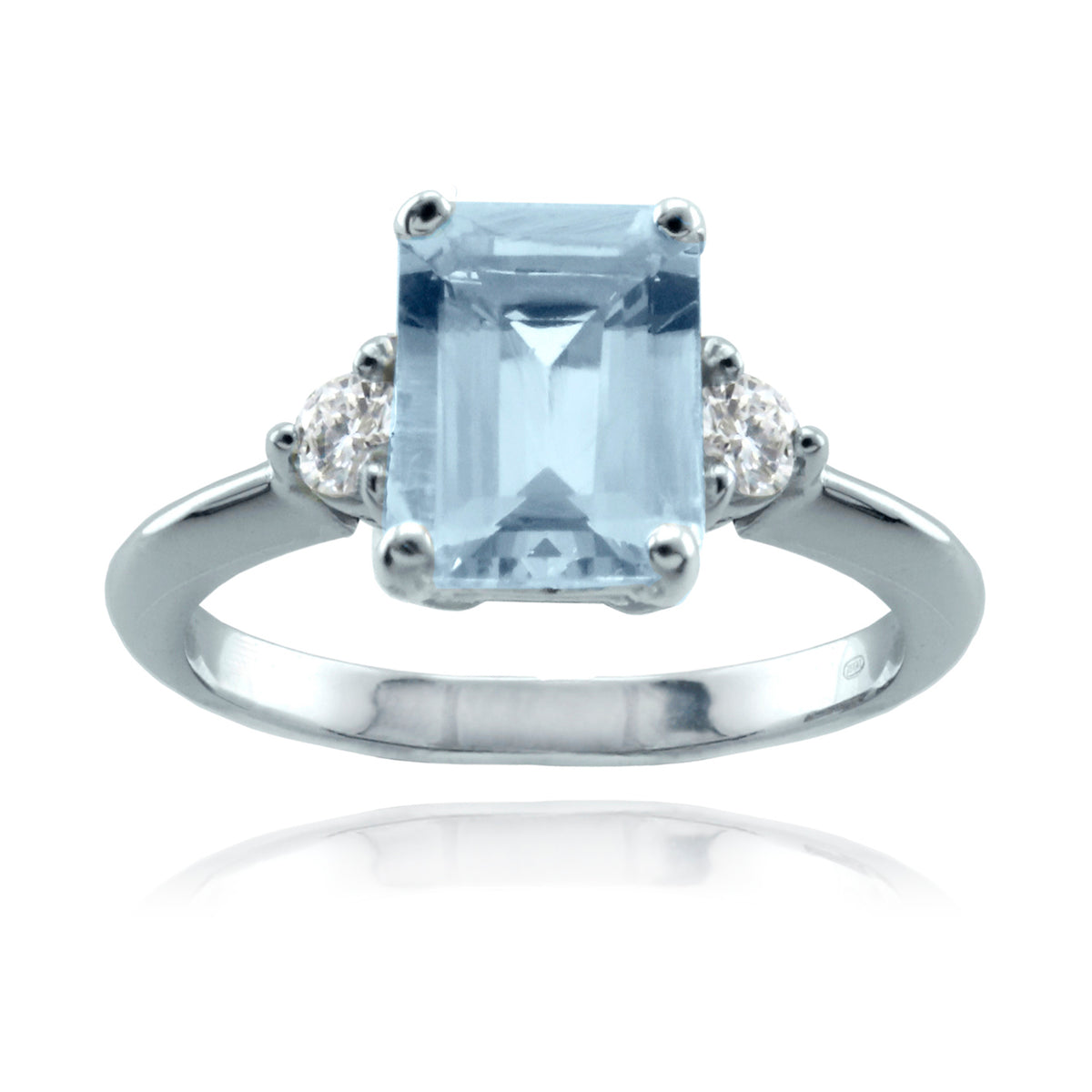 Anillo Oro Blanco Aguamarina y Brillantes AN-14724