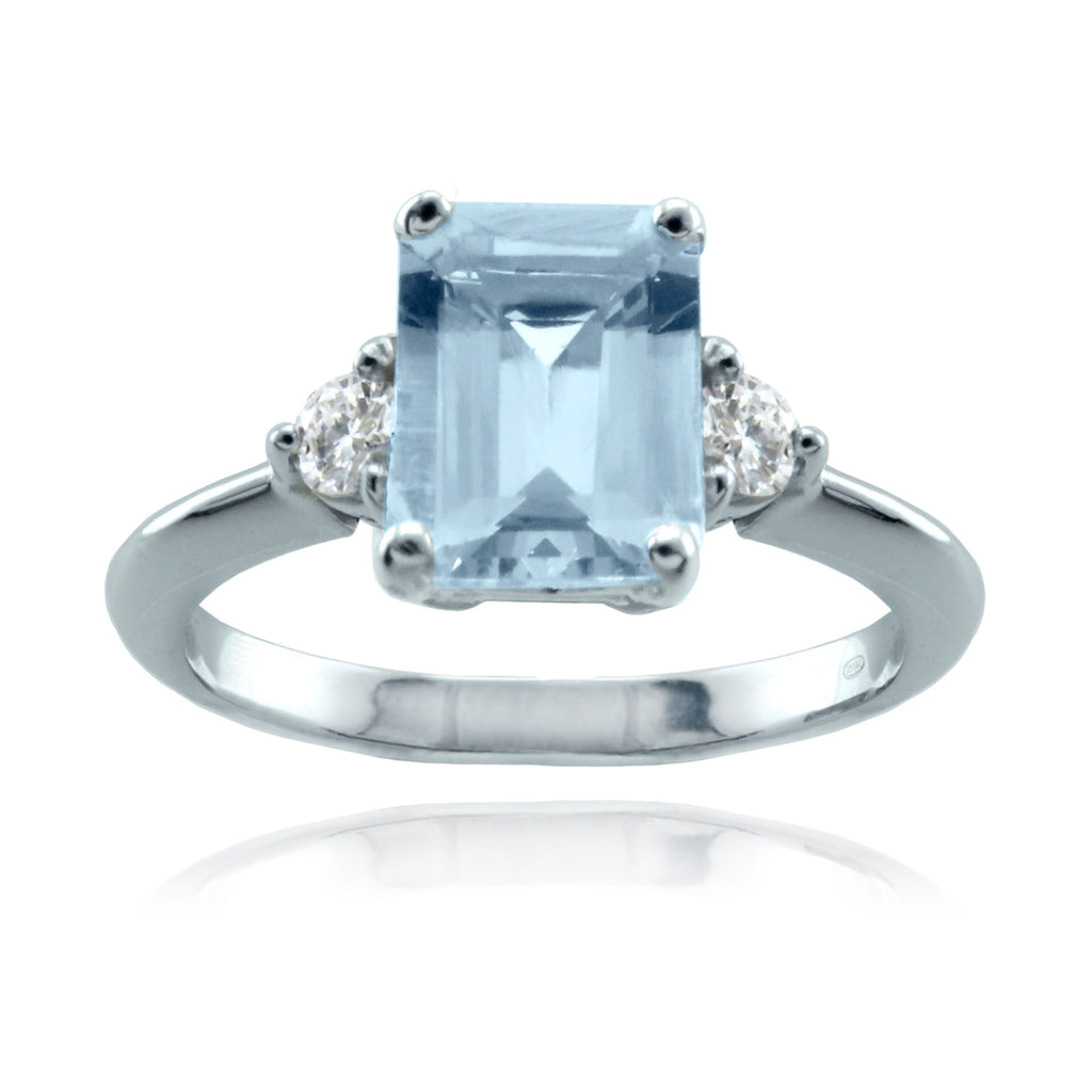 Anillo Oro Blanco Aguamarina y Brillantes AN-14724