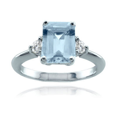 Anillo Oro Blanco Aguamarina y Brillantes AN-14724