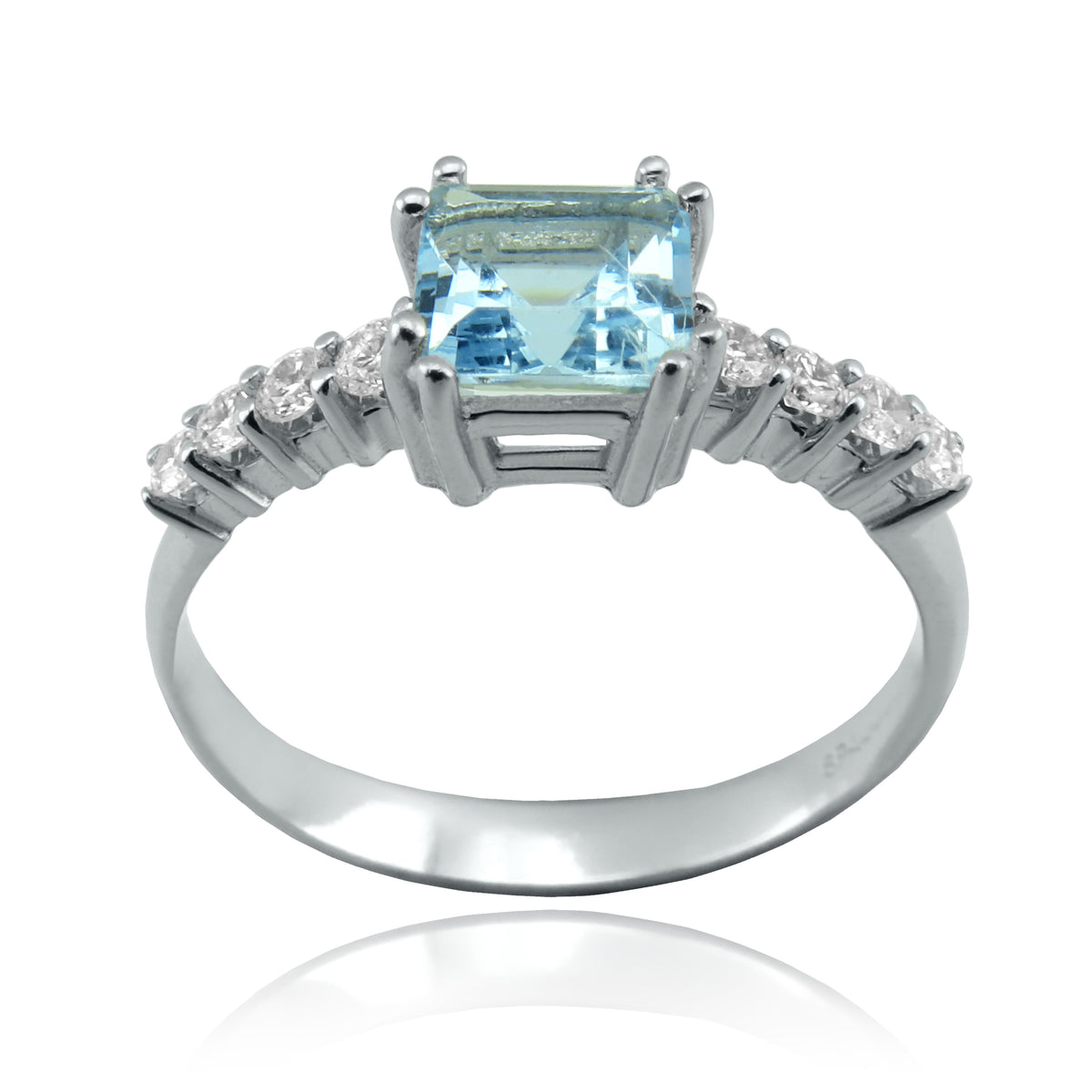Anillo Oro Blanco Aguamarina y Brillantes AN-14735