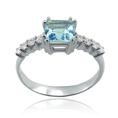 Anillo Oro Blanco Aguamarina y Brillantes AN-14735