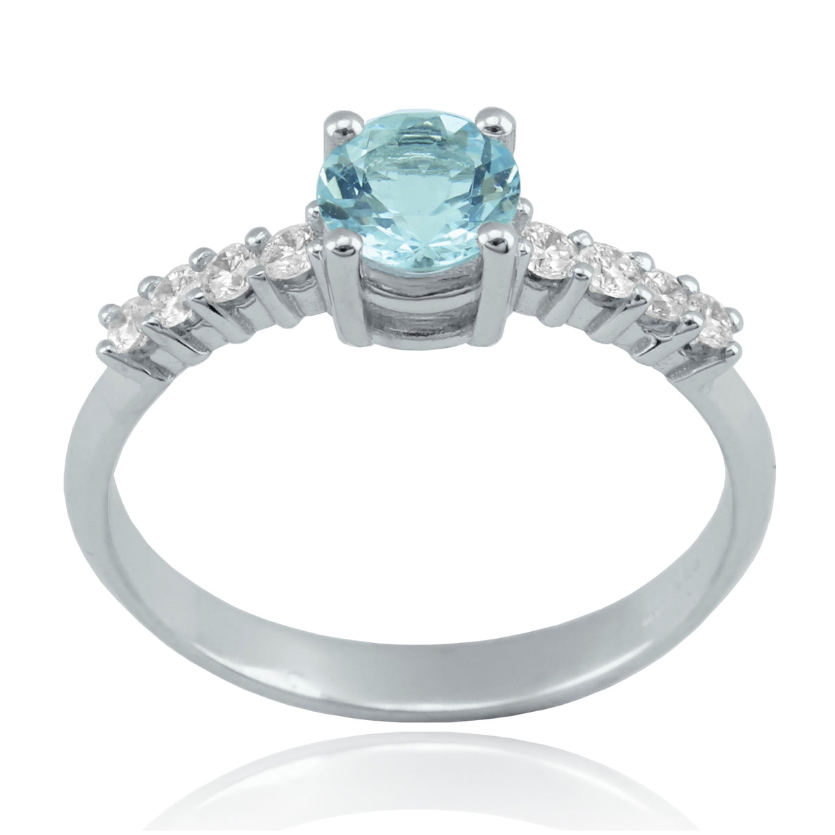 Anillo Oro Blanco Aguamarina y Brillantes AN-14736