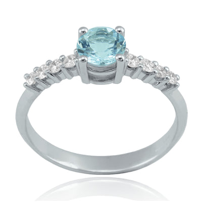 Anillo Oro Blanco Aguamarina y Brillantes AN-14736