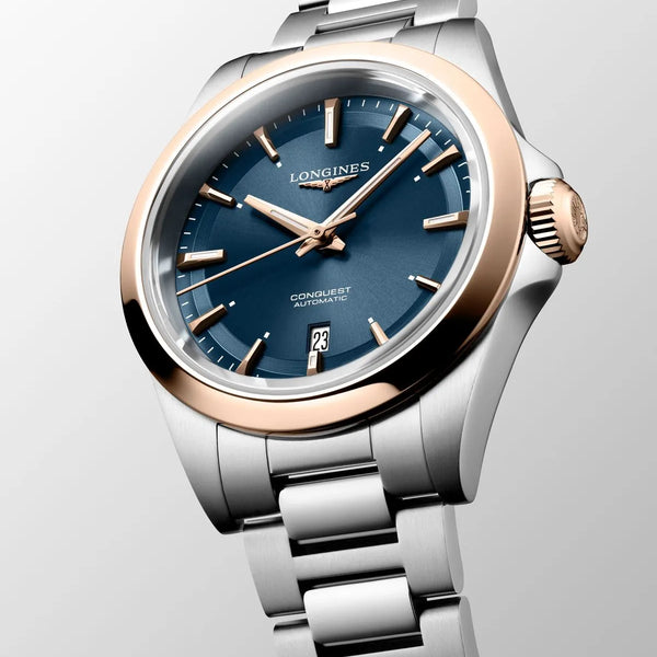Reloj Longines Conquest Automático 30 mm Acero y Oro Rosa | Esfera Azul Sunray L3.320.5.92.6