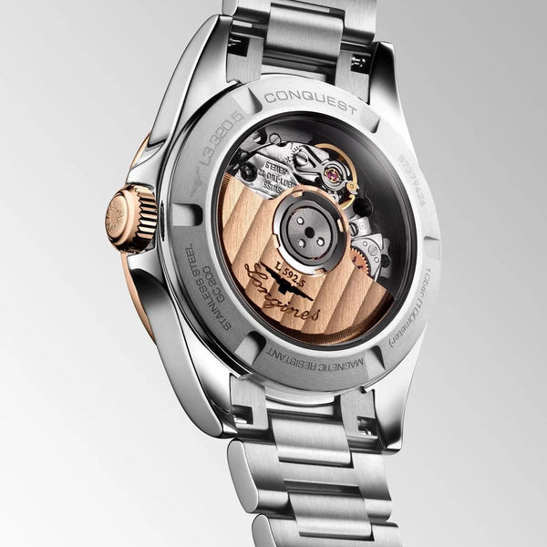 Reloj Longines Conquest Automático 30 mm Acero y Oro Rosa | Esfera Azul Sunray L3.320.5.92.6