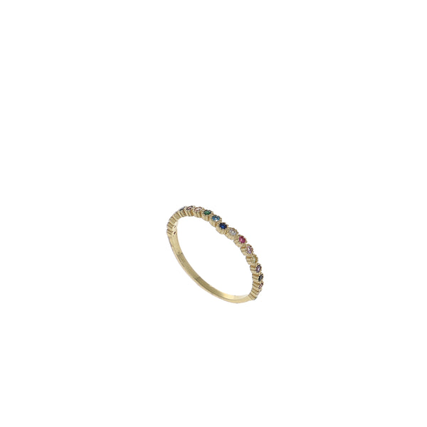 Anillo Oro Amarillo con Circones de Colores, AN-12061