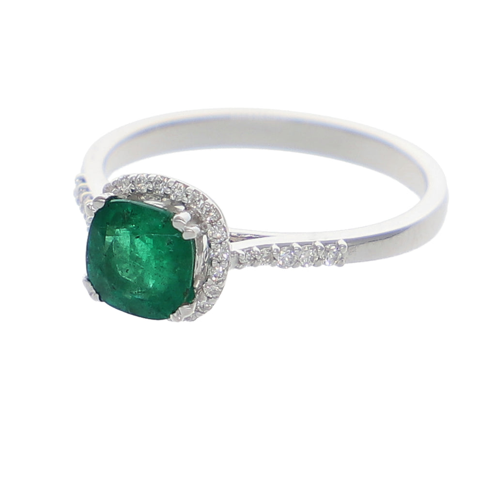 Anillo Oro Blanco Esmeralda y Brillantes AN-13935