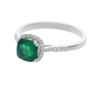 Anillo Oro Blanco Esmeralda y Brillantes AN-13935