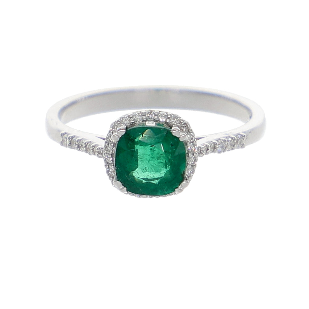 Anillo Oro Blanco Esmeralda y Brillantes AN-13935