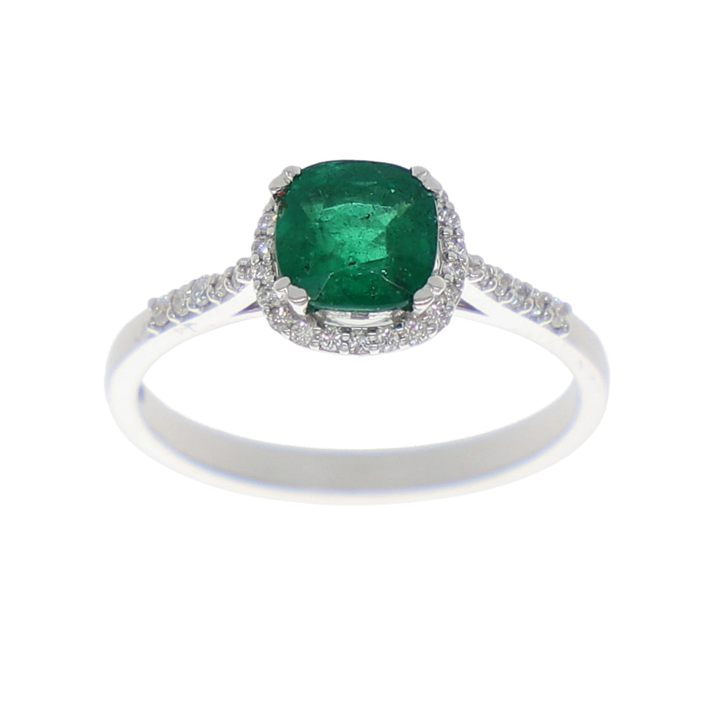 Anillo Oro Blanco Esmeralda y Brillantes AN-13935