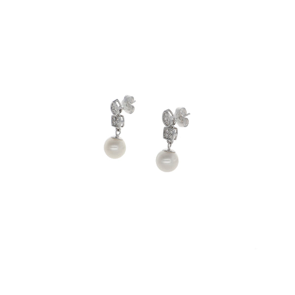 Aros Oro Blanco, Brillantes y Perla Cultivada AR13548