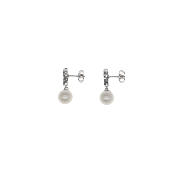 Aros Oro Blanco, Brillantes y Perla Cultivada AR13548