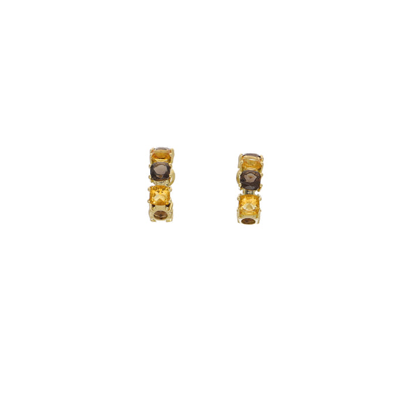 Aros Argolla Oro Amarillo Citrino y Cuarzo Fumé AR13557