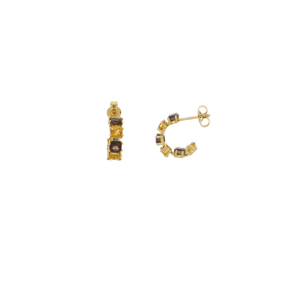 Aros Argolla Oro Amarillo Citrino y Cuarzo Fumé AR13557