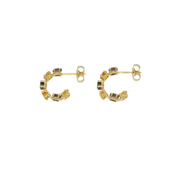 Aros Argolla Oro Amarillo Citrino y Cuarzo Fumé AR13557