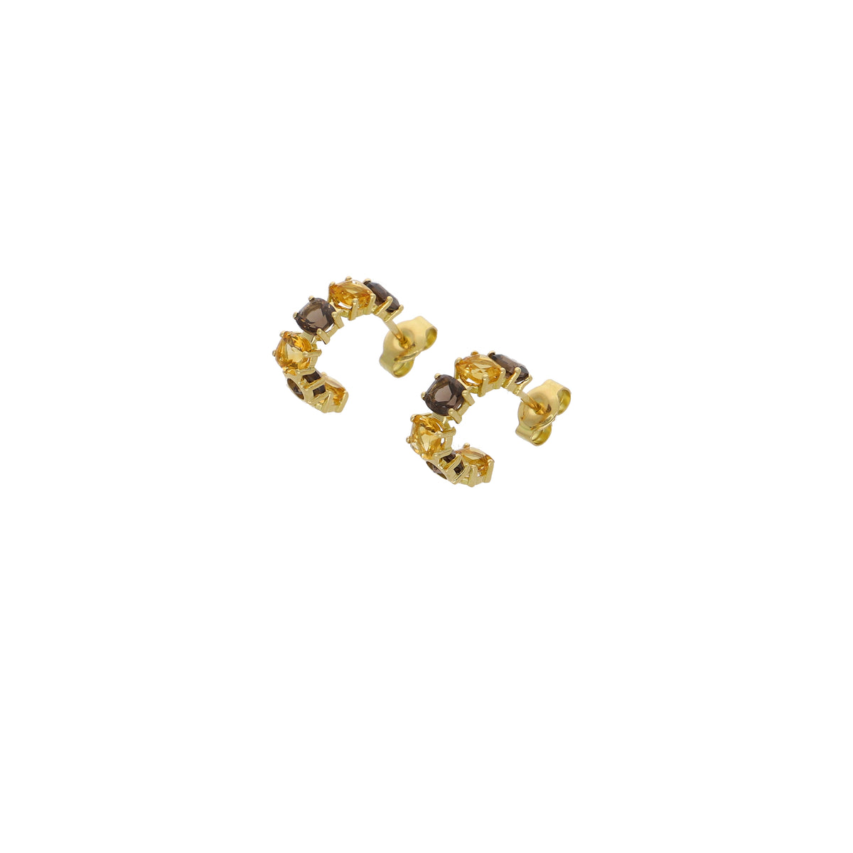 Aros Argolla Oro Amarillo Citrino y Cuarzo Fumé AR13557