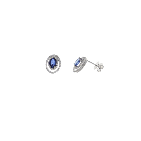 Aros Oro Blanco Zafiro Azul y Brillantes AR13306