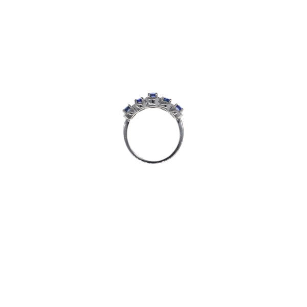 Anillo Oro Blanco Zafiro Azul y Brillantes Halo AN13340