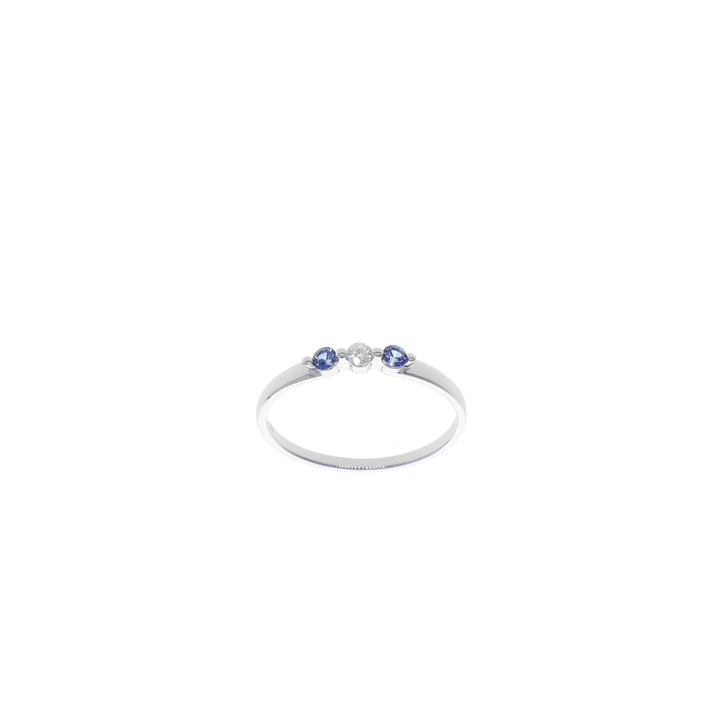 Anillo Oro Blanco Zafiro Azul y Brillantes AN13357