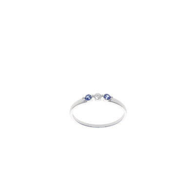 Anillo Oro Blanco Zafiro Azul y Brillantes AN13357