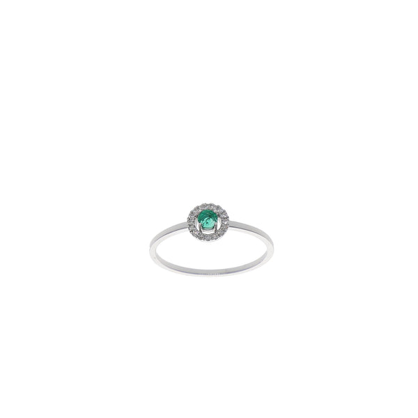 Anillo Oro Blanco Esmeralda y Brillantes Halo AN13387