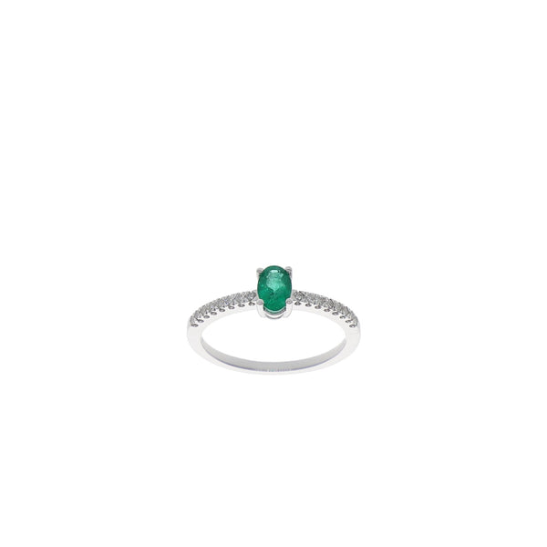 Anillo Oro Blanco Esmeralda y Brillantes AN13394