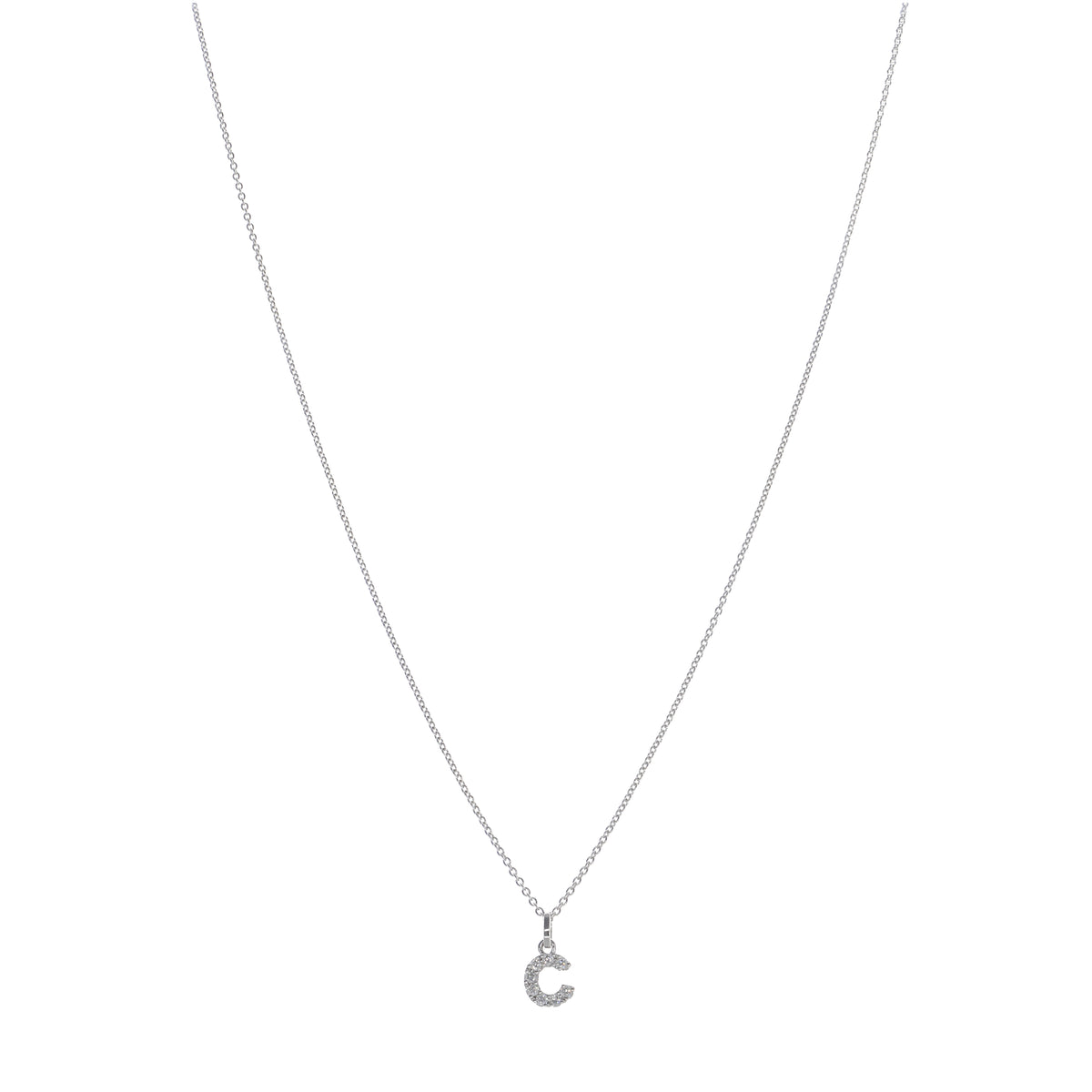 Collar Oro Blanco y Brillantes Letra C CO-13420