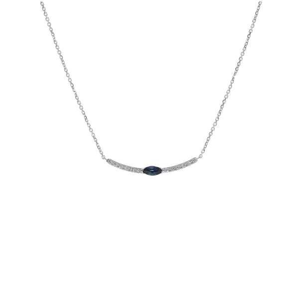 Collar Oro Blanco Zafiro Azul y Brillantes CO-13436