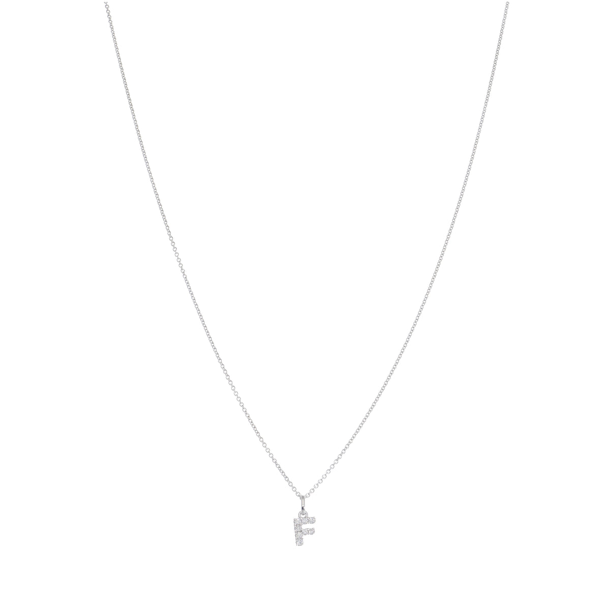 Collar Oro Blanco y Brillantes Letra F CO-13445