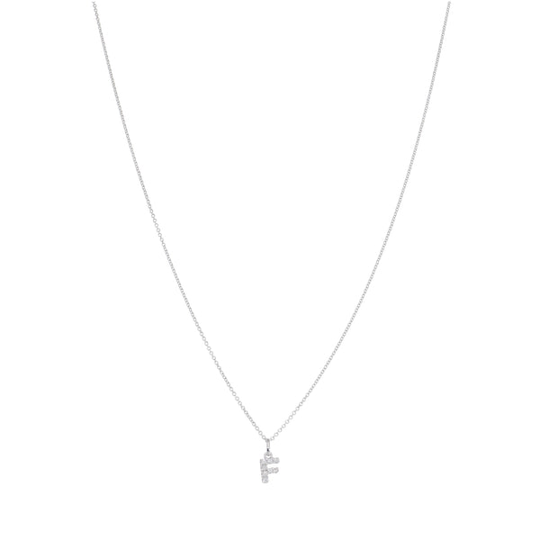 Collar Oro Blanco y Brillantes Letra F CO-13445
