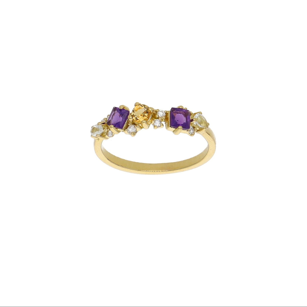 Anillo Oro Amarillo con Piedras Naturales y Brillantes AN13563