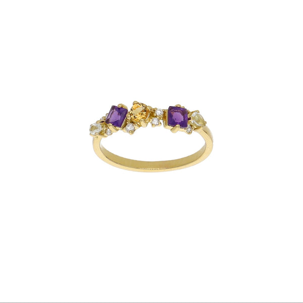 Anillo Oro Amarillo con Piedras Naturales y Brillantes AN13563