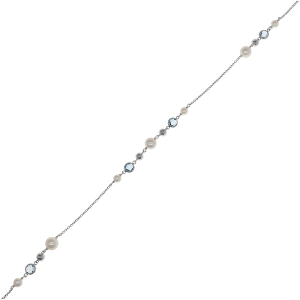 Collar Oro Blanco con Perlas Cultivadas y Topacio Azul CO13568
