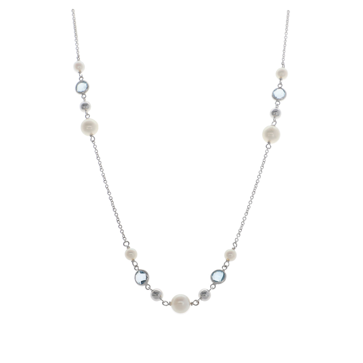 Collar Oro Blanco con Perlas Cultivadas y Topacio Azul CO13568