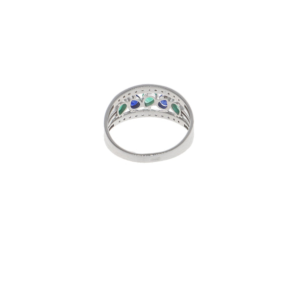 Anillo Oro Blanco con Zafiros, Esmeraldas y Brillantes AN-13581