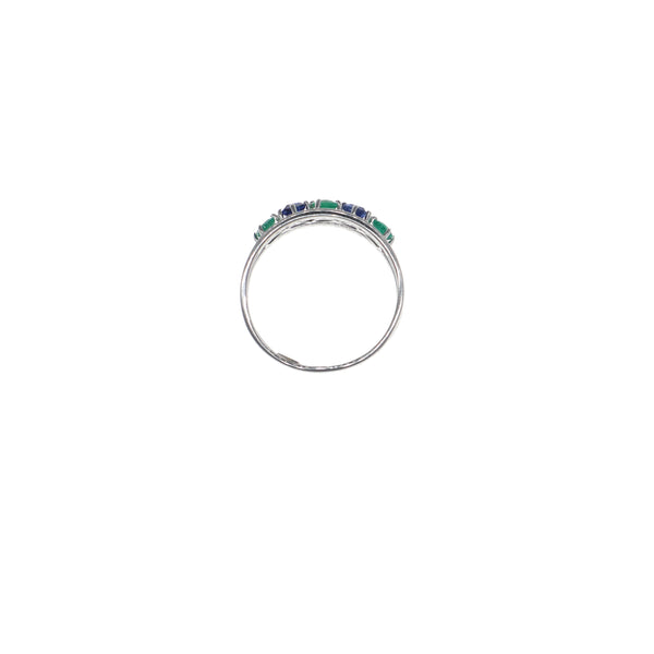 Anillo Oro Blanco con Zafiros, Esmeraldas y Brillantes AN-13581