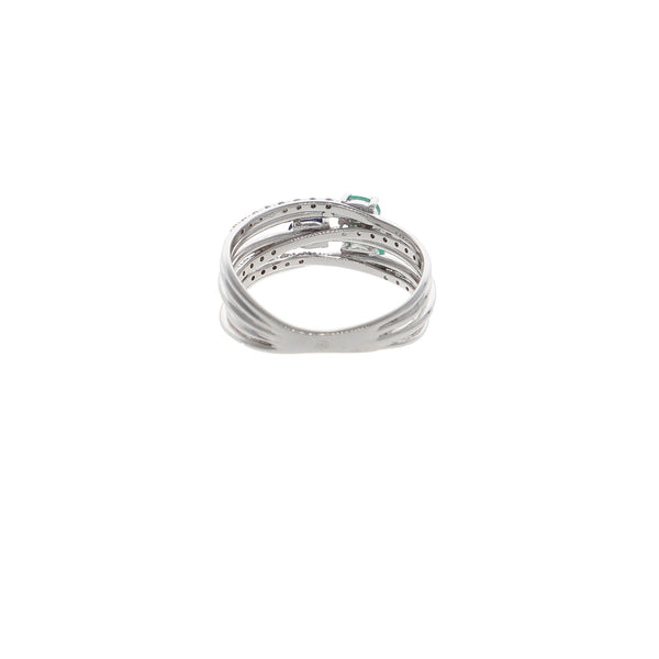 Anillo Oro Blanco con Zafiro, Esmeraldas y Brillantes AN13582