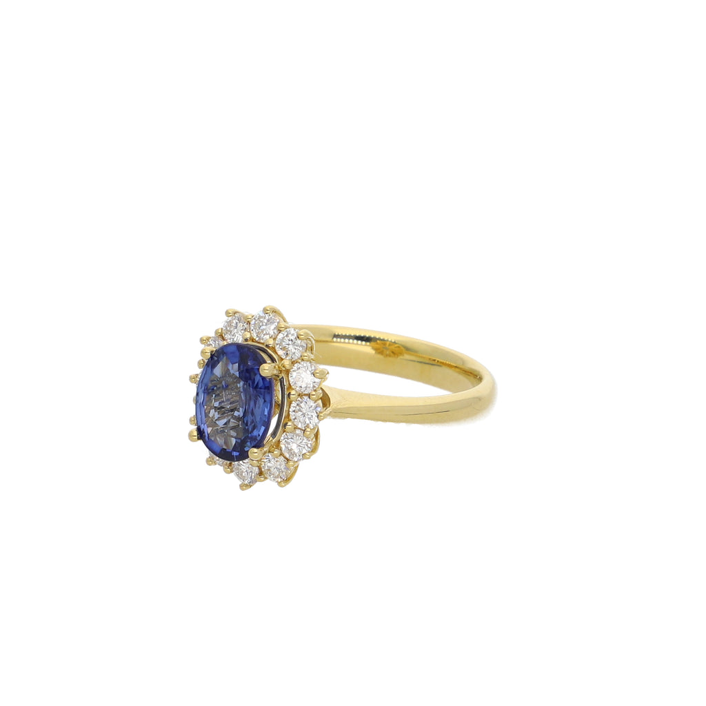 Anillo Oro Amarillo Zafiro Azul y Brillantes AN2507001
