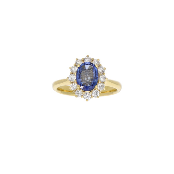 Anillo Oro Amarillo Zafiro Azul y Brillantes AN2507001