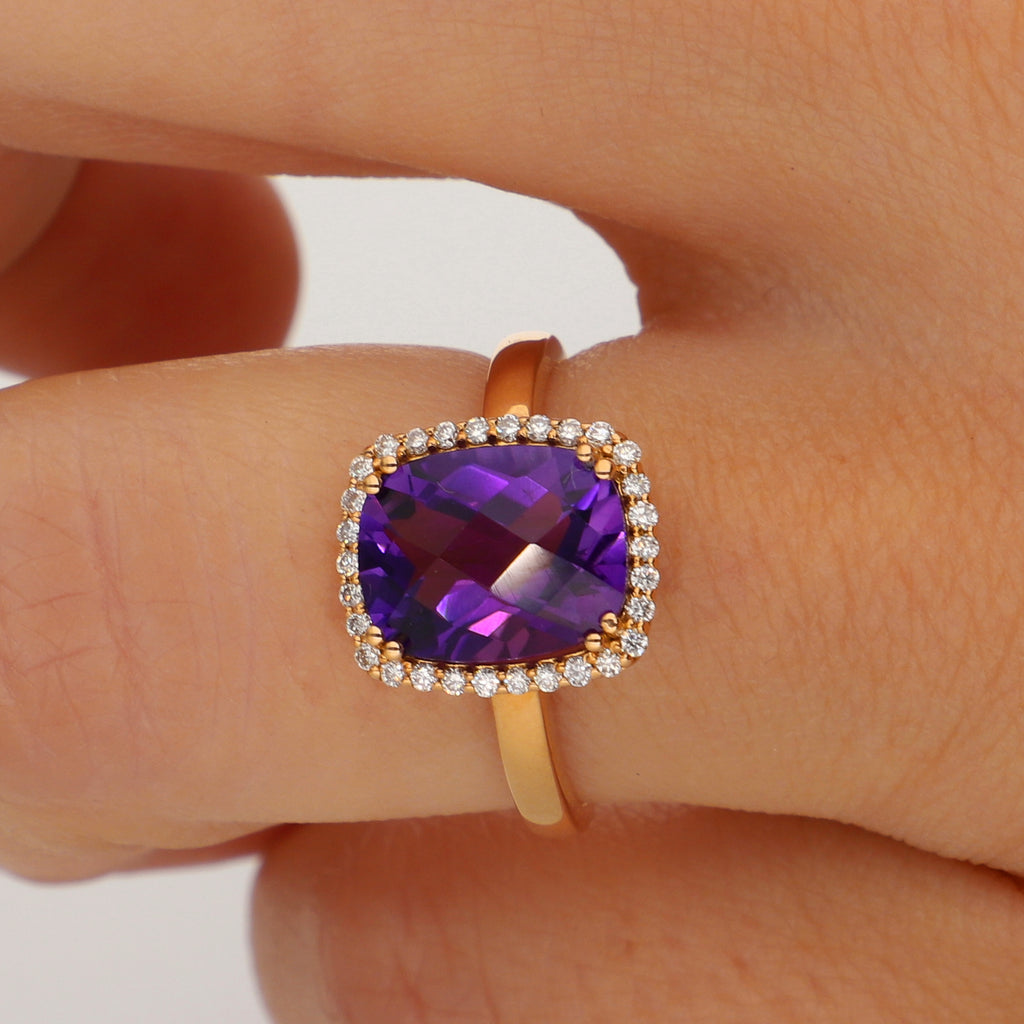 Anillo Oro Rosa Amatista y Brillantes AN2507003