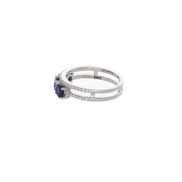 Anillo Oro Blanco Zafiro Azul y Brillantes AN2507008