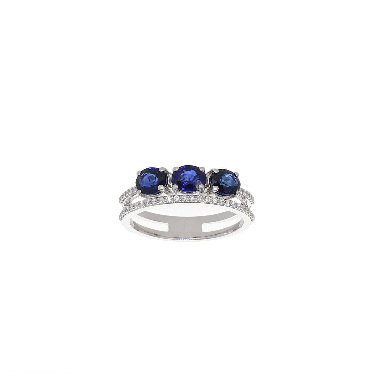 Anillo Oro Blanco Zafiro Azul y Brillantes AN2507008