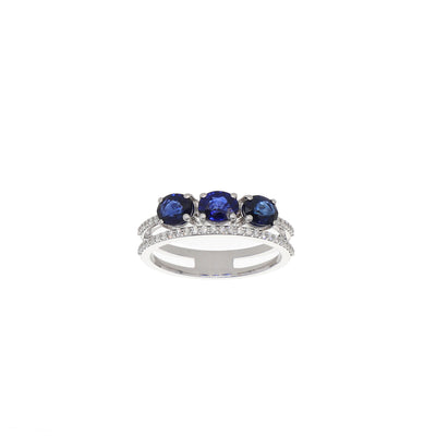 Anillo Oro Blanco Zafiro Azul y Brillantes AN2507008